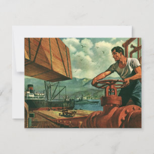 Vintage Business, Oil Tanker Ship with Dock Worker