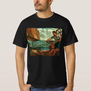 Vintage Business, Oil Tanker Ship with Dock Worker T-Shirt