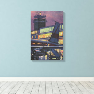 Vintage Business Passengers on Aeroplane at Airpor Canvas Print