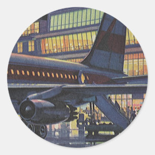 Vintage Business Passengers on Aeroplane at Airpor Classic Round Sticker