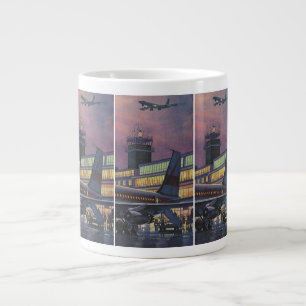 Vintage Business Passengers on Aeroplane at Airpor Large Coffee Mug