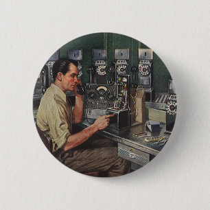 Vintage Business, Pay Phone Telephone Repairman 6 Cm Round Badge