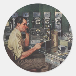 Vintage Business, Pay Phone Telephone Repairman Classic Round Sticker