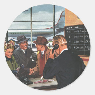 Vintage Business, People at Airline Counter Classic Round Sticker