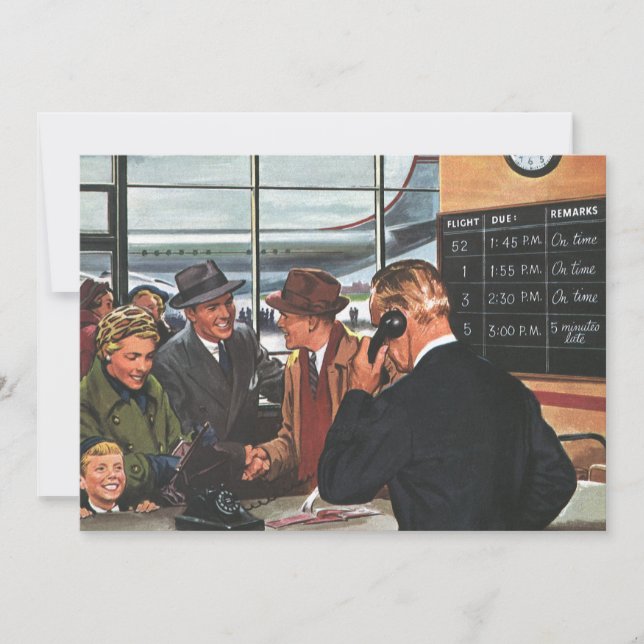 Vintage Business, People at Airline Counter Invitation (Front)