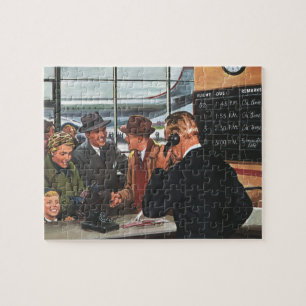 Vintage Business, People at Airline Counter Jigsaw Puzzle