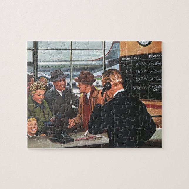 Vintage Business, People at Airline Counter Jigsaw Puzzle (Horizontal)
