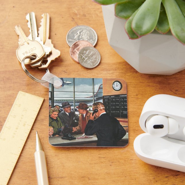 Vintage Business, People at Airline Counter Key Ring (Desk)