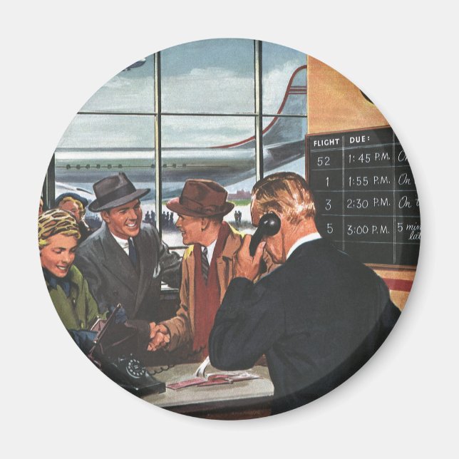 Vintage Business, People at Airline Counter Magnet (Front)