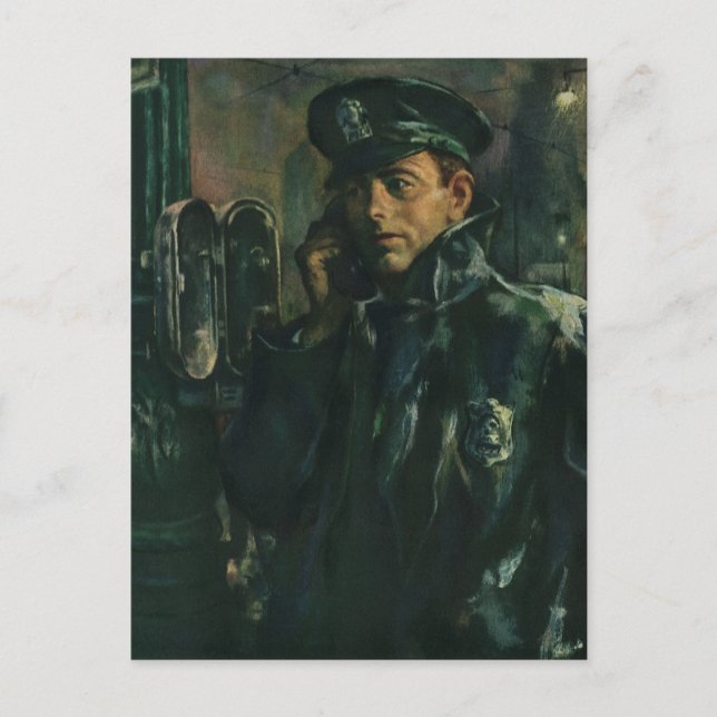 Vintage Business, Policeman on Emergency Telephone Postcard (Front)