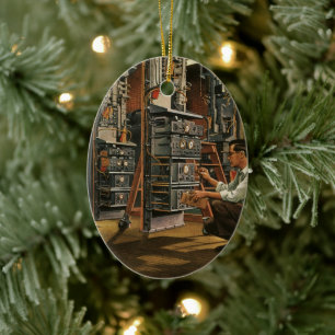 Vintage Business Radio Technician Fixing Equipment Ceramic Tree Decoration