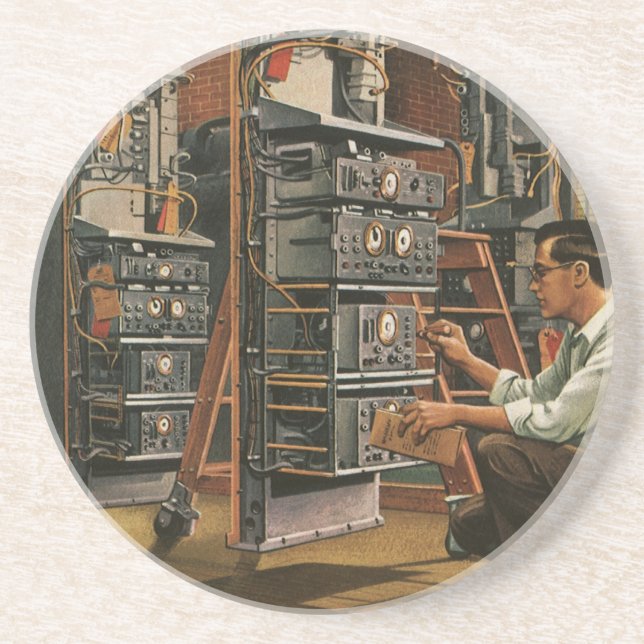 Vintage Business Radio Technician Fixing Equipment Coaster (Front)