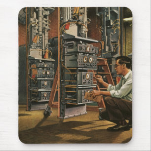 Vintage Business Radio Technician Fixing Equipment Mouse Mat