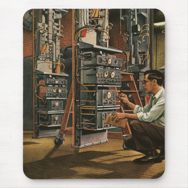 Vintage Business Radio Technician Fixing Equipment Mouse Mat (Front)