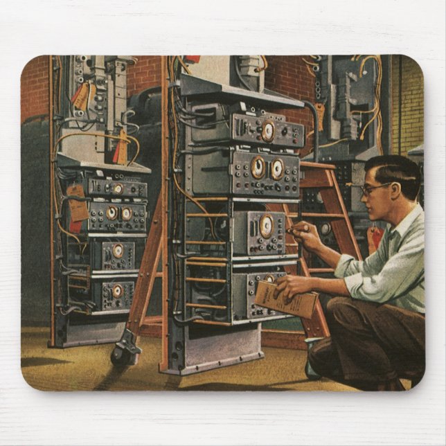 Vintage Business Radio Technician Fixing Equipment Mouse Mat (Front)
