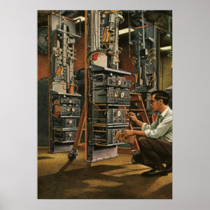 Vintage Business Radio Technician Fixing Equipment Poster