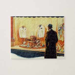Vintage Business Retail Store, Man Window Shopping Jigsaw Puzzle