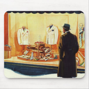 Vintage Business Retail Store, Man Window Shopping Mouse Mat