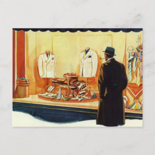Vintage Business Retail Store, Man Window Shopping Postcard