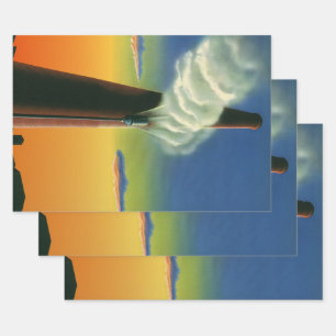Vintage Business, Steam Whistle Factory Sunrise Wrapping Paper Sheet