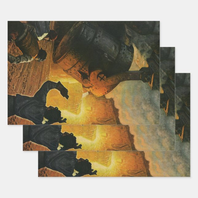 Vintage Business, Steel Manufacturing Industry Wrapping Paper Sheet (Set)