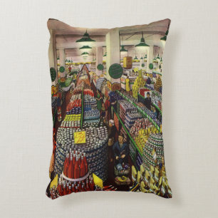 Vintage Business Supermarket, Food and Beverages Decorative Cushion