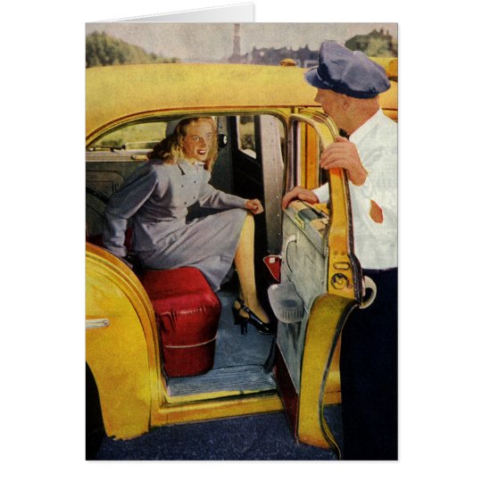 Vintage Business, Taxi Cab Driver Woman Passenger Card