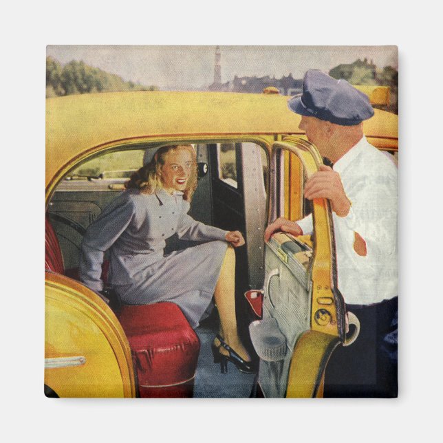 Vintage Business, Taxi Cab Driver Woman Passenger Magnet (Front)