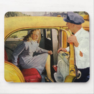 Vintage Business, Taxi Cab Driver Woman Passenger Mouse Mat