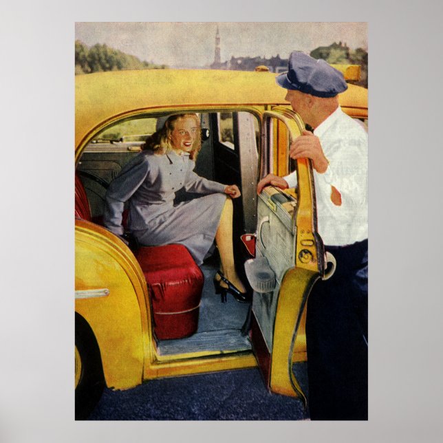 Vintage Business, Taxi Cab Driver Woman Passenger Poster (Front)