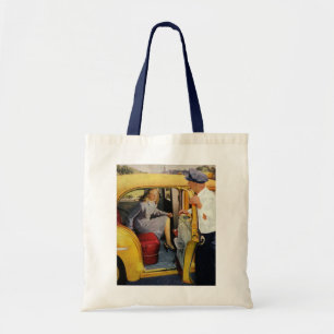 Vintage Business, Taxi Cab Driver Woman Passenger Tote Bag