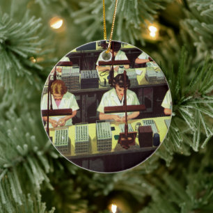 Vintage Business, Telephone Assembly Line Workers Ceramic Tree Decoration