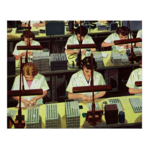 Vintage Business, Telephone Assembly Line Workers Poster