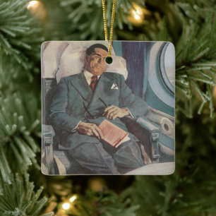 Vintage Business Travel, Reading on the Aeroplane Ceramic Tree Decoration