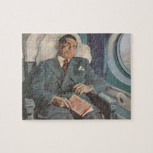 Vintage Business Travel, Reading on the Aeroplane Jigsaw Puzzle