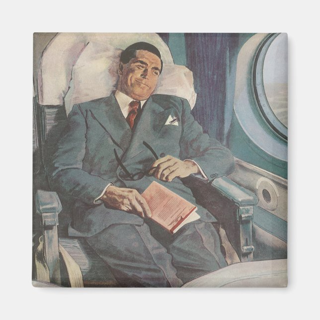 Vintage Business Travel, Reading on the Aeroplane Magnet (Front)