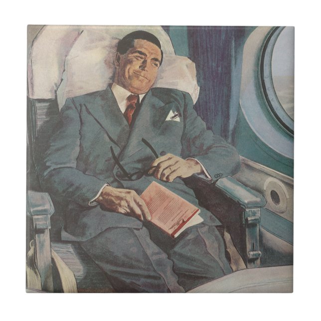 Vintage Business Travel, Reading on the Aeroplane Tile (Front)