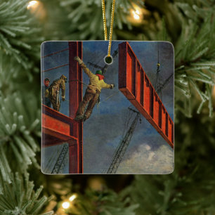 Vintage Business, Workers on Steel Construction Ceramic Tree Decoration