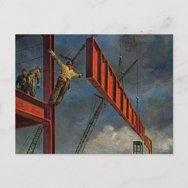 Vintage Business, Workers on Steel Construction Postcard (Front)