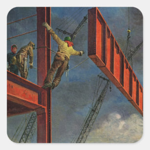Vintage Business, Workers on Steel Construction Square Sticker