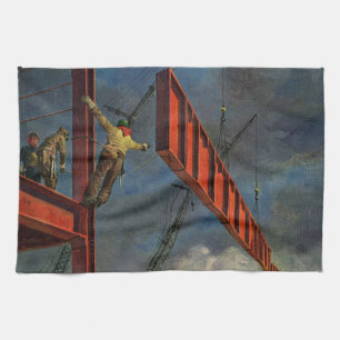 Vintage Business, Workers on Steel Construction Tea Towel