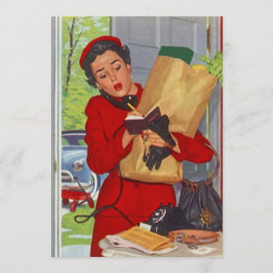 Vintage Busy Suburban Lady Burbs Blank Invitation
