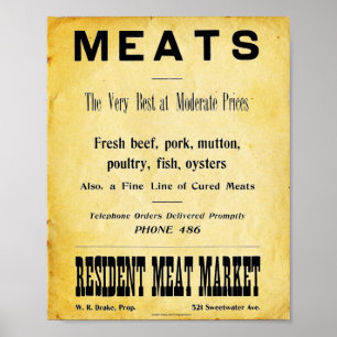 Vintage Butcher Shop Advertisement Sign