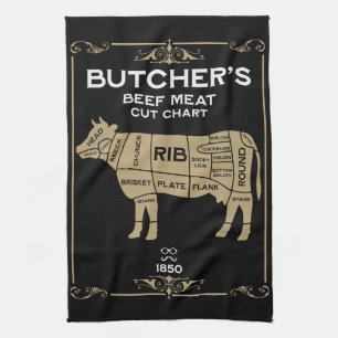 Vintage Butchers Beef Meat Cut Tea Towel