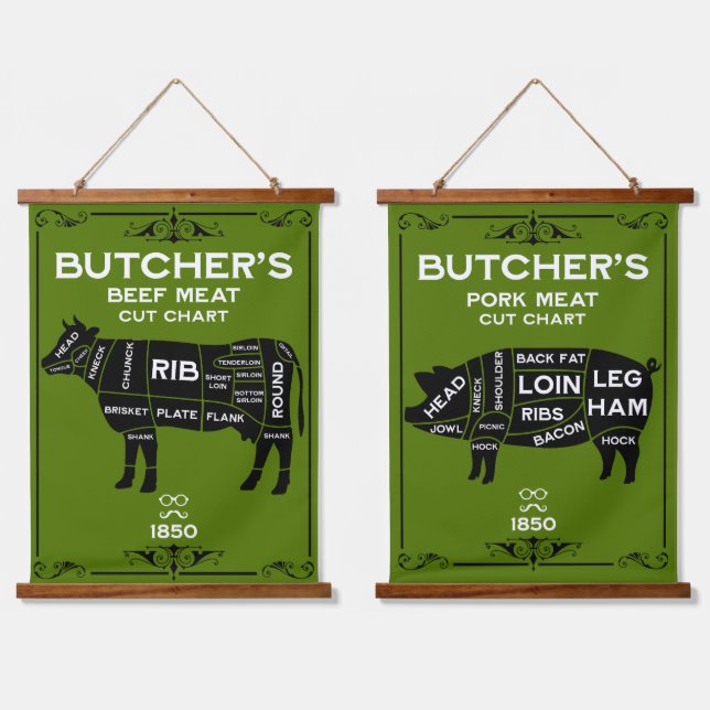 Vintage Butchers Meat Cut Hanging Tapestry (Double)