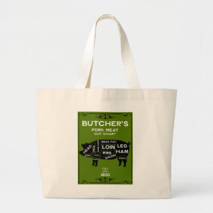 Vintage Butchers Pork Meat Cut Large Tote Bag