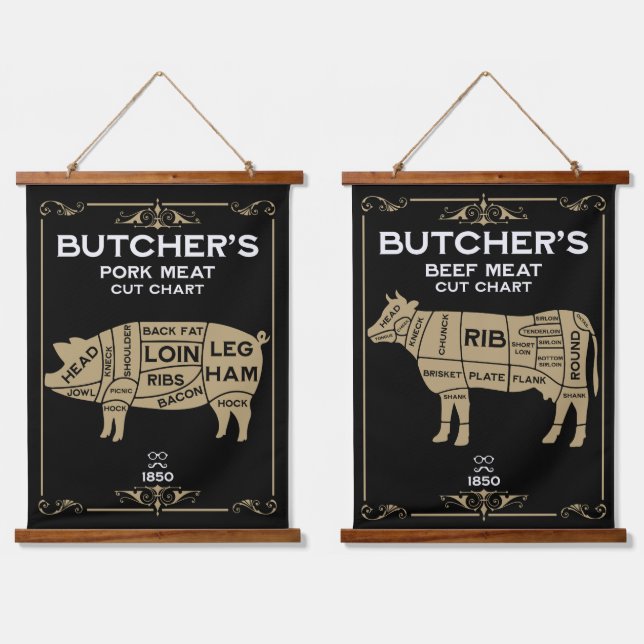Vintage Butchers Set Meat Cut Hanging Tapestry (Double)