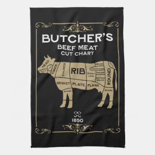 Vintage Butchers Set Meat Cut Tea Towel