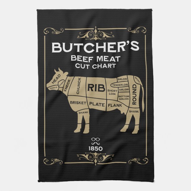 Vintage Butchers Set Meat Cut Tea Towel (Vertical)