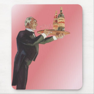 Vintage Butler in a Tuxedo Serving Wine on Tray Mouse Mat